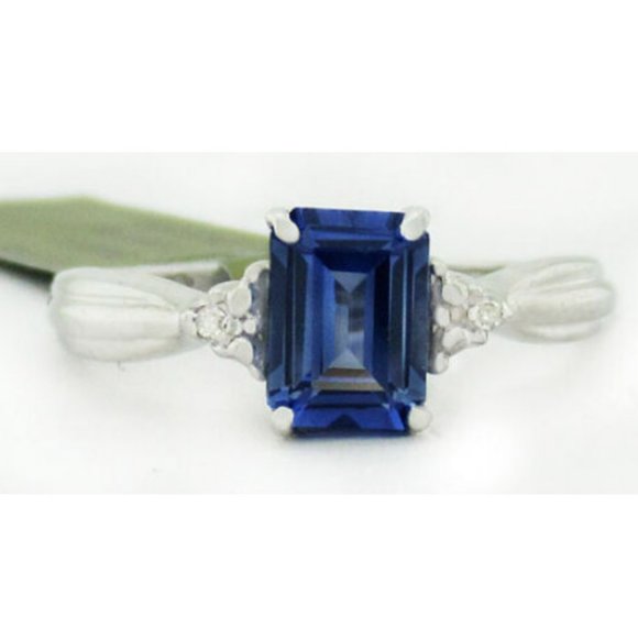 GENUINE EMERALD CUT & TANZANITE ENGAGEMENT RING 10K GOLD
